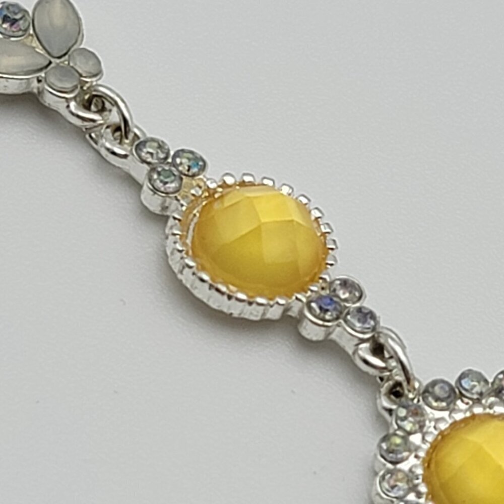 Vtg. AVON NR Silver-Tone AB And Yellow Rhinestones Dainty Y-Drop Necklace 19 in - Picture 6 of 8